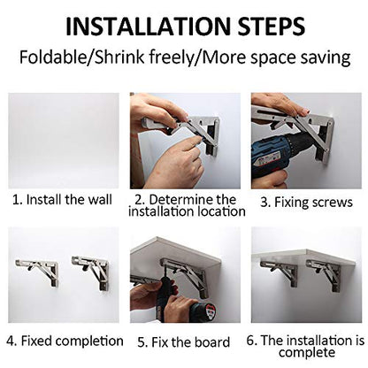 Storystore Folding Shelf Brackets - 16 Inch Heavy Duty Stainless Steel Collapsible Shelf Bracket for Bench Table, Space Saving DIY Bracket (4PCS) - size: 16 Inch 4PCS