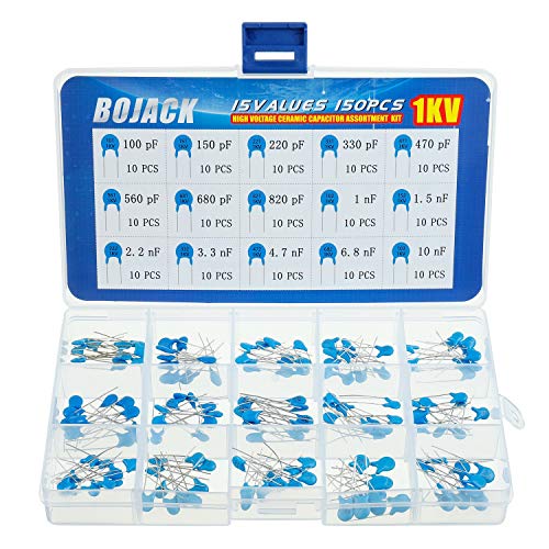 BOJACK 15 Values 150 Pcs 1KV / 100 pF to 10 nF High Voltage DIP Ceramic Capacitor Assortment Kit - size: 1 KV