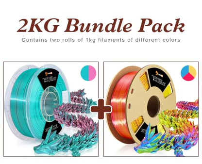 LOVOON Silk PLA 3D Printer Filament Bundle 2 KG, PLA Filament 1.75mm, Shiny Silk Blue/Yellow/Red and Blue/Pink Change by Angle, 3D Printing Filament for Most FDM Printers and 3D Pen, 1KG X 2 Spools - color: Blue/Yellow/Red+blue/Pink, size: 2 kg