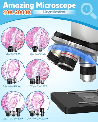 2000X Microscope for Kids Adults Beginner: Compound Monocular Microscope