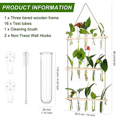 YIBOT Plant Propagation Stations with Wooden Stand 15 Glass Test Tubes Vase - color: Beige, size: 14"L x 14"W x 35"H