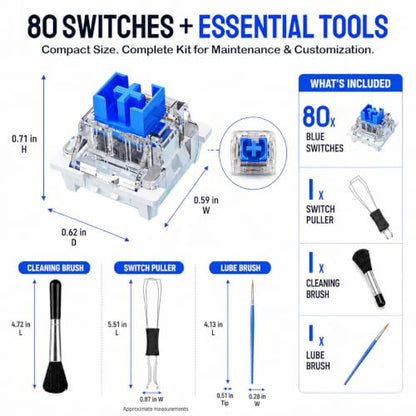 80PCS Blue Mechanical Keyboard Switches - Clickers for 3D Prints