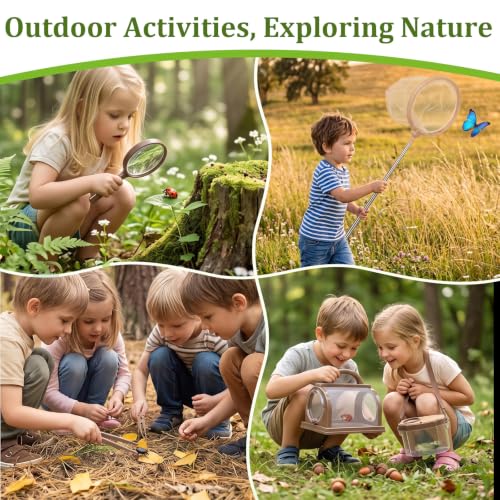 9 Pcs Bug Catcher for Kids, Outdoor Kids Explorer Kit with Magnifying Glass Butterfly Backpack & 6 Bug Catching Accessories, Outdoor Explorer Kit Nature Exploration Toys STEM Gift for Boys Girls 3-12