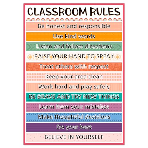 Fsaoor Boho Classroom Rules Poster - 11.8"x16.5" Class Rules Poster Chart for Classroom Decorations Inspirational Posters Motivational Posters for Kindergarten Elementary High School Teacher Supplies - color: Classroom Rules