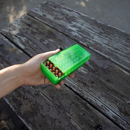 MTM Case-Gard P50SS-9M-16 Side Slide Ammo Box, 50 Round 9mm Luger 380 ACP 30 Luger 30 S Carry 32 S&W 9mm Makarov, USA Made, Clear Green - color: Clear Green