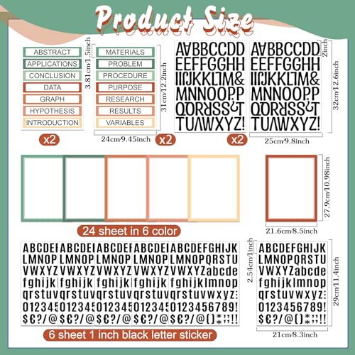 PerKoop 36 Sheets Science Fair Board Poster Boards Supplies 24 Self Adhesive Presentation Subtitles 4 Science Fair Project Titles 8 Personalized Letter Sticker for Classroom(Boho Color) - color: Boho Color