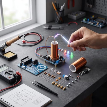Plasma arc Generator kit, high Efficiency DIY Electronic Coil with PCB Mounted Components for Student Science Experiments and Educational Projects 12V DC Power Supply