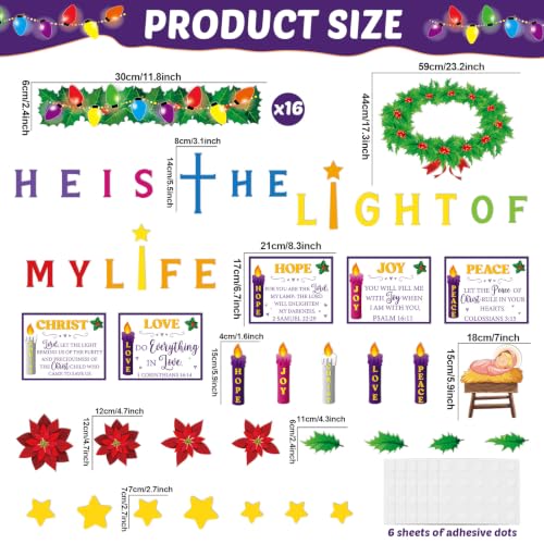 Christmas Advent Bulletin Board Set Advent Wreath Candle Classroom Decoration Love Hope Joy Peace Cutouts Xmas Nativity Bulletin Board for Winter Holiday Christian Religious Sunday School Wall Decor - style: Christmas Advent Bulletin Board