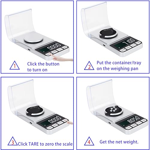 Rechargeable High Precision Digital Milligram Scale 100g/0.001g Jewelry Scale, Gram Scale, Pocket Scale, Food Scale for Powder Medicine, Gold, Gem, Reloading, with 50g Calibration Weigh