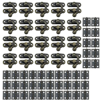 Antrader 40Pcs Mini Box Hinge, 20Sets Antique Right Latch Hasp for Wood Box - color: Bronze Tone, size: Small