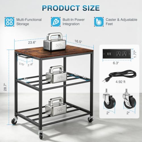 IRONWALLS 3D Printer Stand with Storage, Power Outlet, 3-Tier 3D Print Cart - color: Brown