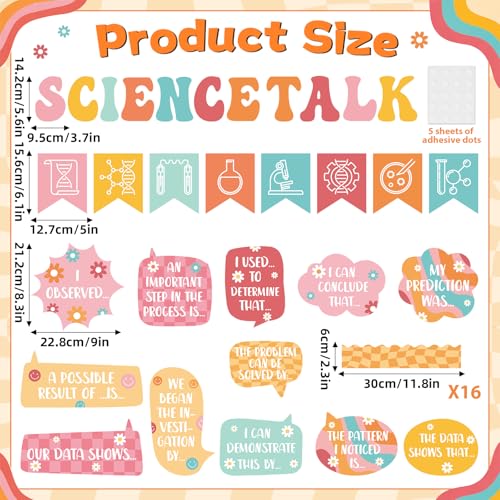 Hippie Science Bulletin Board Set Groovy Classroom Decorations Science Talk Bulletin Board Decorations Educational Paper Cutouts for Elementary Middle School Wall Decor Back to School Teacher Supplies - style: Hippie