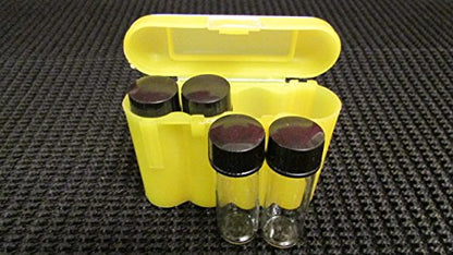 4 New 1 oz Gold Mining Glass Vials and Vial Case Holder Interlocking Nesting Yellow