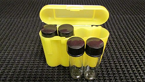 4 New 1 oz Gold Mining Glass Vials and Vial Case Holder Interlocking Nesting Yellow