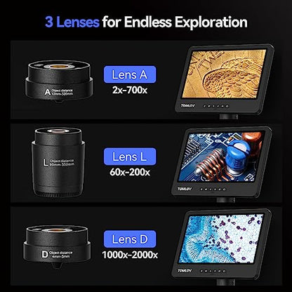 TOMLOV DM602 Flex 3 Lens HDMI Digital Soldering Microscope, Flexible Arm - color: Black