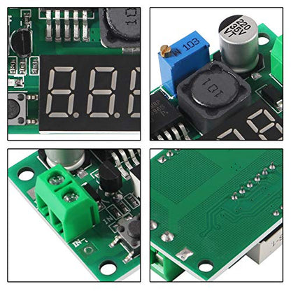 AITRIP 2pcs LM2596 Adjustable DC-DC Step Down Buck Power Convert Module 4.0-40V Input to 1.25-37V Output with LED Voltmeter Display - color: 2 PCS