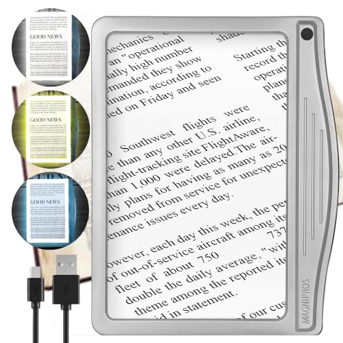 MagniPros 5X Rechargeable LED Page Magnifier with 3 Color Light Modes - color: Silver