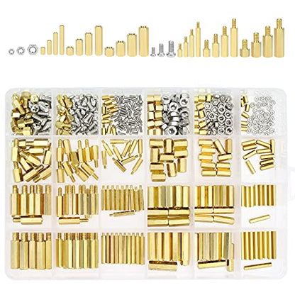 HELIFOUNER 420 Pieces M2 M3 M4 Male Female Hex Brass Spacers Standoffs Screws Nuts Assortment Kit with a Tweezers - size: M2 M3 M4 Brass Standoff Kit