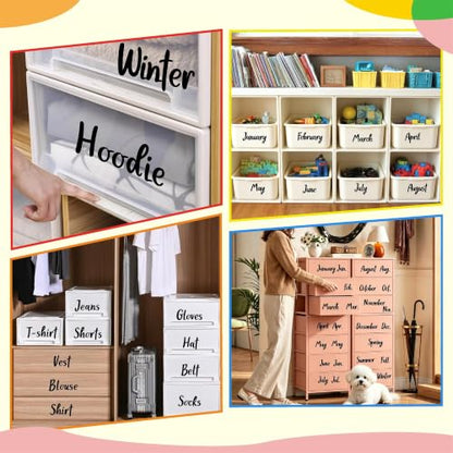 Monthly Labels for Clothes Month Seasonal Organizer Stickers for Drawer Bin - color: Monthly Labels