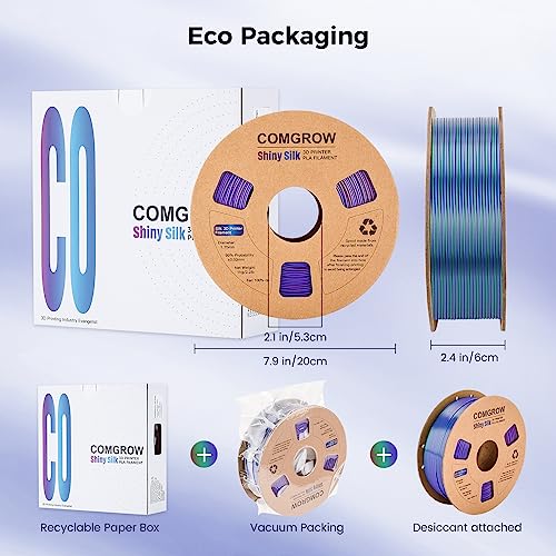 Comgrow Tri-Colors Silk PLA 3D Printer Filament, Rainbow PLA Filament 1.75mm, Dimensional Accuracy +/- 0.02 mm, 1KG Spool, Coextrusion 3D Filament with Shiny Silk Copper-Green-Purple - color: Copper & Green & Purple