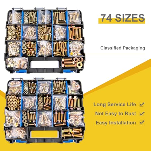 1352 PCS Metric Hex Bolts & Flange Bolts -8.8 Grade, M5 M6 M8 M10 M12 Heavy-Duty hex Bolt and nut Set, Galvanized zinc, a Unique Double-Sided Outer Box - size: M5, M6, M8, M10,M12-1352pcs