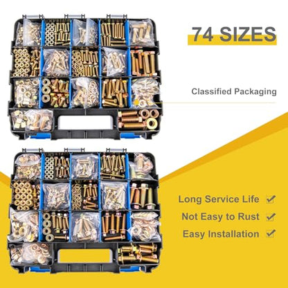 1352 PCS Metric Hex Bolts & Flange Bolts -8.8 Grade, M5 M6 M8 M10 M12 Heavy-Duty hex Bolt and nut Set, Galvanized zinc, a Unique Double-Sided Outer Box - size: M5, M6, M8, M10,M12-1352pcs