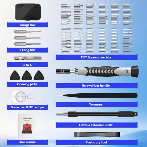 LIFEGOO Precision Screwdriver Set, 130-in-1 Electronics Repair Tool Kit with 120 Bits, Magnetic Screwdriver Kit with Flexible Shaft and Built-In Parts Box for iPhone, Laptop, PC, Xbox, Switch, Watch - color: Blue, size: 130 in 1