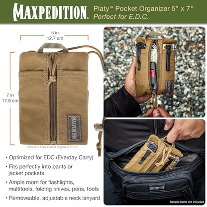 Maxpedition Platy Pocket Organizer, EDC Tool Pouch, Neck Wallet - color: Dark Tan, size: 5" x 7"