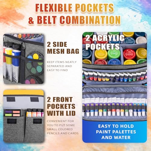 JJRING Acrylic Paint Organizer Bag With Adjustable Dividers, Grey - color: Grey