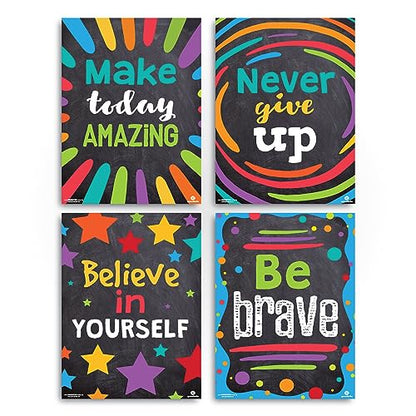 Sproutbrite 8 Pack 12”x16” Educational Motivational Posters for Classroom - color: Motivational