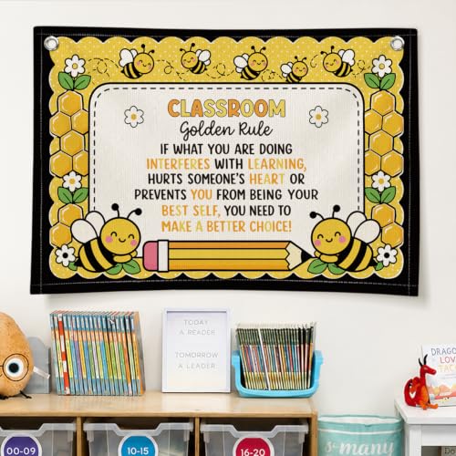 Bee Theme Classroom Golden Rule Decor Canvas Wall Hanging Banner - color: 03-Classroom Golden Rule - Bee Theme