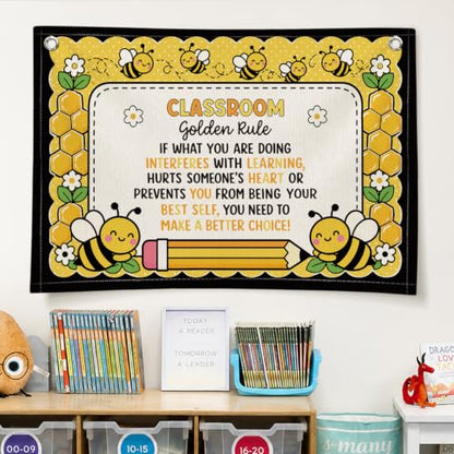 Bee Theme Classroom Golden Rule Decor Canvas Wall Hanging Banner - color: 03-Classroom Golden Rule - Bee Theme