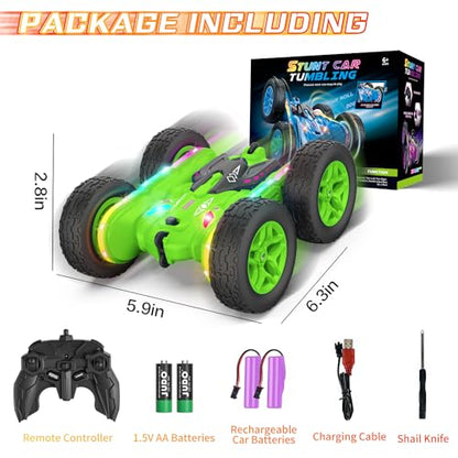 Terucle Remote Control Car, Rc Cars Stunt RC Car Toys Upgraded Strip Lights and Headlights Kids Toys Double-Sided 360° Rotating 4WD Drift Truck for Boys Girls Birthday Gift (Green) - color: Green