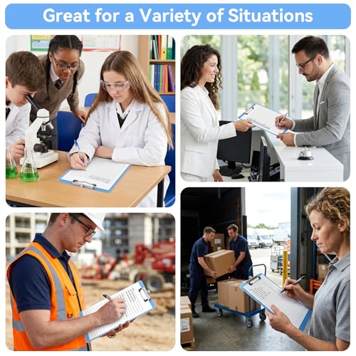 8.8x12.4in Clipboards Fit A4 8.5x11 Letter Size, 4 PCS Waterproof Plastic Board with Sturdy Pen Holder Loop Low Profile Clip, Lightweight & Convenient Writing Supply for Office Cafeteria School - color: Blue, size: 8.8x12.4in - A4