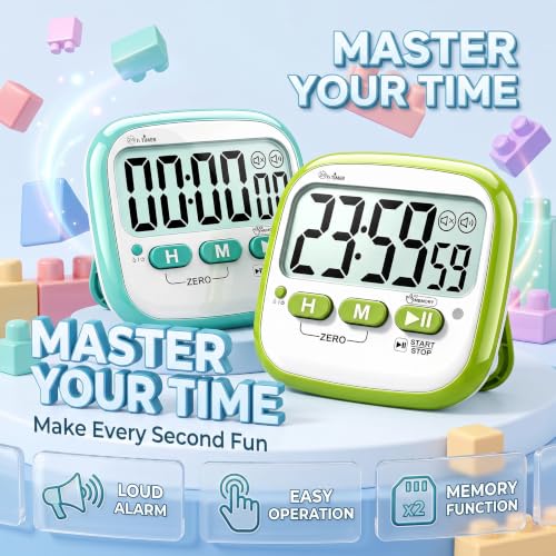 Antonki 2 Pack Classroom Timers for Kids Teachers, Magnetic Countdown Digital Kitchen Timer for Cooking, Study, Exercise, Games, Time Mangement - Loud/Silent Mode - Battery Included - color: Classic Lime Green + Mint Green