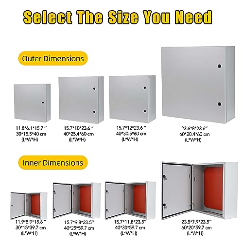 NEMA Steel Electrical Box, IP66 Waterproof & Dustproof, Outdoor/Indoor Electrical Enclosure Lockable Junction Box Size 15.7 "L* 12" H * 23.6" H