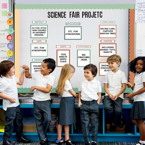 Sinload 92 Pcs Science Fair Board Supplies 60 Trim Scalloped Poster Boards 18 Presentation Subtitles 6 Project Titles 8 Letter Sticker for Classroom Display Boards(Boho Color,Wave) - color: Boho Color, style: Wave