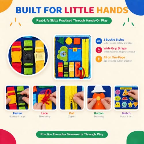URBAN TOYS Montessori Busy Board, Toddler Activity Book, Learning Toys 3+ - color: Blue