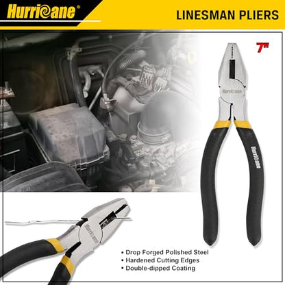 HURRICANE 7-Piece Pliers Set – 8" Water Pump, 8"/6" Slip Joint, 7" Linesman, 6" Diagonal, 6" & Mini Long Nose, Carbon Steel, Anti-Slip Double-Dipped Handle for Home, DIY, Automotive - size: 7 pcs