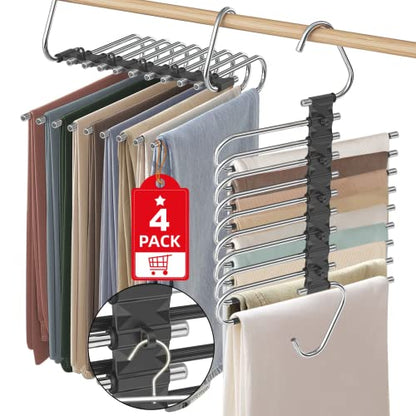 9 Layers Pants Hangers Space Saving Non-Slip Closet Organizer 4 Pack - color: Black, size: 4 Pack