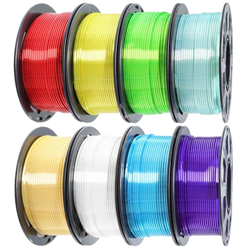 MIKA3D 1.75mm 3D Printer Silk Shiny PLA Filament 8 Spools Bundle, Silk Luster Red Orange Yellow Green Cyan Blue Purple White 8 Most Popular Shining Colors, 0.25kg/Spool, Total 2kg - color: 8 Spools - Silk Red/Orange/Yellow/Green/Cyan/Blue/Purple/White
