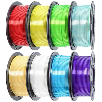 MIKA3D 1.75mm 3D Printer Silk Shiny PLA Filament 8 Spools Bundle, Silk Luster Red Orange Yellow Green Cyan Blue Purple White 8 Most Popular Shining Colors, 0.25kg/Spool, Total 2kg - color: 8 Spools - Silk Red/Orange/Yellow/Green/Cyan/Blue/Purple/White