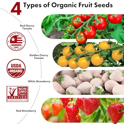Strawberry Seed Pods for AeroGarden, Ahopegarden, iDOO Hydroponics Growing System, 350 Seeds+ Germination Including Red Cherry Tomato Golden Cherry Tomato, White Strawberry, Red Strawberry (7-Pods) - color: Fruit, size: 7pods