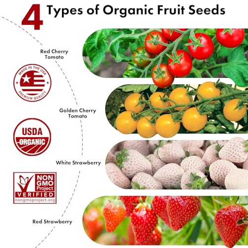 Strawberry Seed Pods for AeroGarden, Ahopegarden, iDOO Hydroponics Growing System, 350 Seeds+ Germination Including Red Cherry Tomato Golden Cherry Tomato, White Strawberry, Red Strawberry (7-Pods) - color: Fruit, size: 7pods