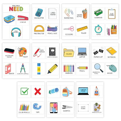 Andaz Press Visual Supply Cards Classroom Poster, You Will Need Visual Supply List for Student Independence, Classroom Directions, Supply Management, DIY 44 Cut Outs Printed on 8.5x11 Cardstock - color: Visual Supply Cards Sign