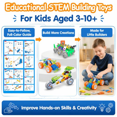 MOONTOY 11-in-1 STEM Building Toys for Kids Ages 4-8, 175 Pcs Construction Engineering Kit with Storage Box, Educational Learning Blocks for Boys & Girls Age 3-5 5-7 6-8 8-10, Birthday Gift