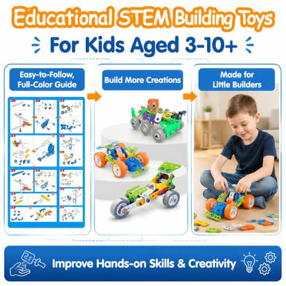 MOONTOY 11-in-1 STEM Building Toys for Kids Ages 4-8, 175 Pcs Construction Engineering Kit with Storage Box, Educational Learning Blocks for Boys & Girls Age 3-5 5-7 6-8 8-10, Birthday Gift