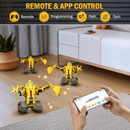 5 in 1 STEM RC Robot Building Kit, 555 PCS APP & Remote Control Robot Toys for Kids Age 6 7 8 9 10 11 12+, Engineering Science Coding Robotic Toys Birthday Gifts for Boys & Girls - color: Yellow