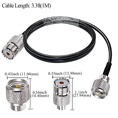TUOLNK Mini UHF Male to UHF Female Extension Cable Mini Male Plug to SO239 PL259 Female Jack Coax Jumper Cable RG58 for CB Radio Antennas 3.3ft (1M) - size: 3.3ft