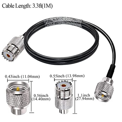 TUOLNK Mini UHF Male to UHF Female Extension Cable Mini Male Plug to SO239 PL259 Female Jack Coax Jumper Cable RG58 for CB Radio Antennas 3.3ft (1M) - size: 3.3ft